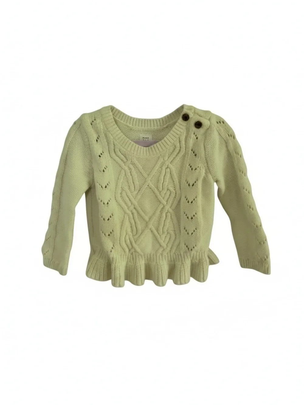 GAP Girls White Cream Cable Knit Ruffle Hem Sweater